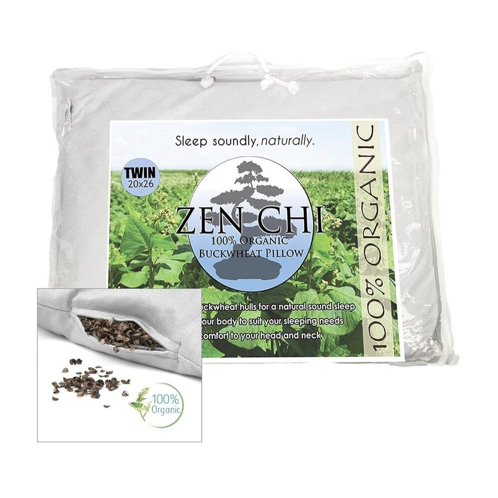 ZEN CHI Buckwheat Pillow - Organic Twin Size (20"X26") w Organic Buckwheat Hulls